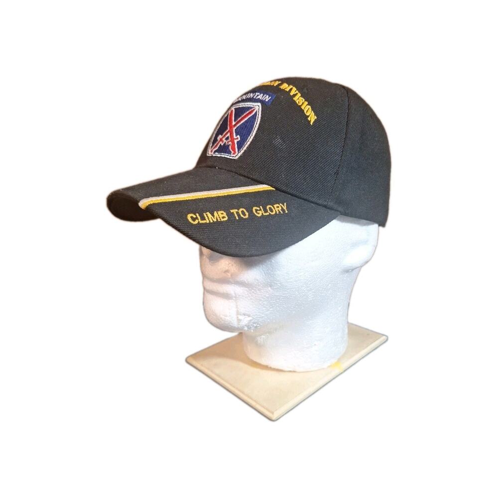 10TH MOUNTAIN DIVISION CLIMB TO GLORY INSIGNIA BLACK EMBROIDERED HAT CAP